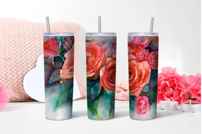 Watercolor Floral roses 20 oz sublimation in a glass