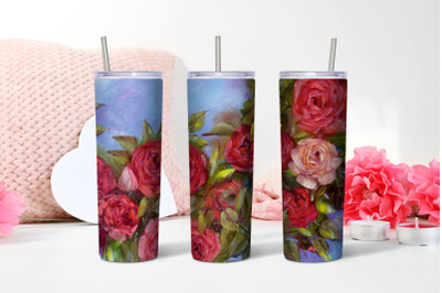 Watercolor Floral roses 20 oz sublimation in a glass