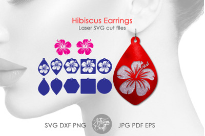 Hibiscus Earrings SVG, floral earrings, files for laser cutting