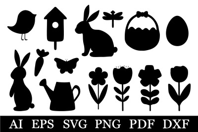 Bunny silhouette. Easter silhouette clipart. Easter SVG