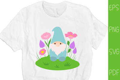 Gnome sublimation. Gnome T- shirt. Gnome with flowers