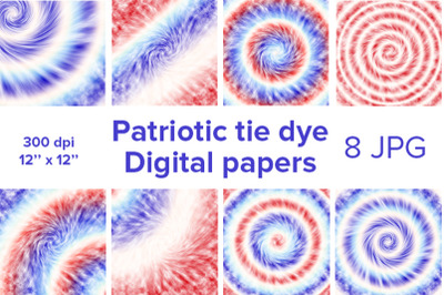 Patriotic Backgrounds. Tie dye USA digital paper Bundle