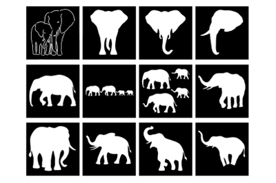 Elephant Stencil, Elephant Family Stencil, Elephants Digital Stencil.