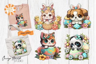 Baby Animals Clipart, Easter Sublimation Bundle, Bunny PNG