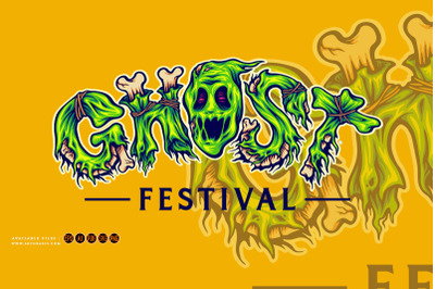 Scary font zombie bone ghost festival hand lettering text