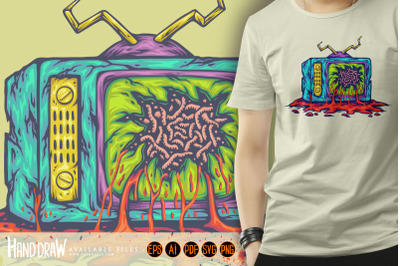 Spooky television zombie monster blood melting logo illustrations