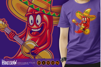 Cute chilli pepper guitar sombrero hat mexican cinco de mayo logo cart