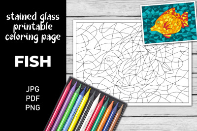 Fish Coloring Page. Stained Glass Coloring Book.
