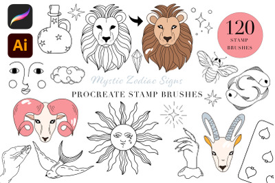 Mystic Zodiac Sign Procreate Stamp Brushes