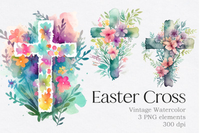 Vintage Watercolor Easter Cross Clipart