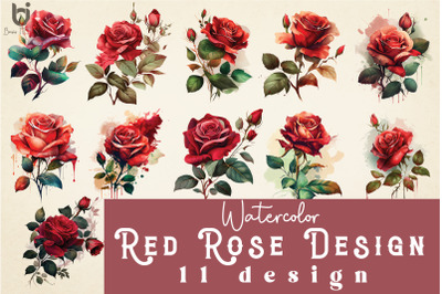 Watercolor Red Rose Sublimation bundle