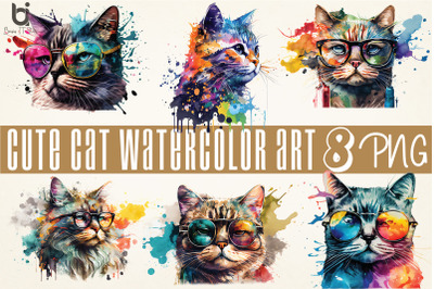 Watercolor cute cats superstar sublimation design bundle png