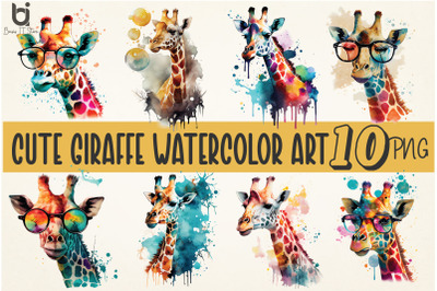 Watercolor cute giraffe sublimation bundle print design png