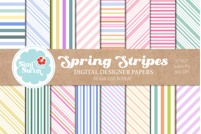 Basic Spring Stripes Digital Papers, Seamless Pattern, Scrapbook Paper