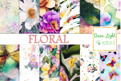 Watercolor Floral Digital Papers, Spring Flowers Backgrounds