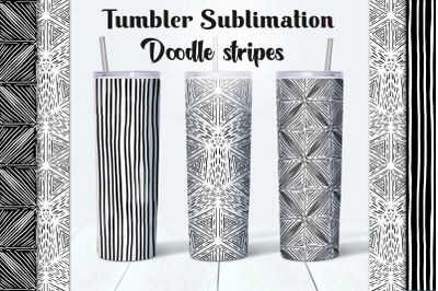 3 Black and White Doodle Stripes Tumbler Sublimation Designs