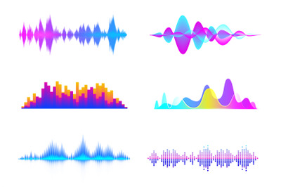 Colorful sound waves. Audio signal wave&2C; color gradient music waveform