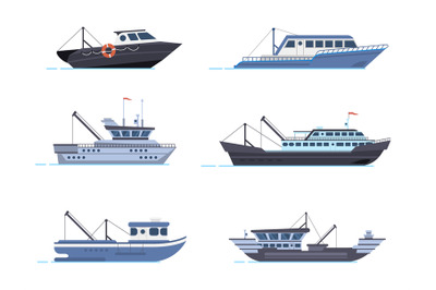 Fisherman boat&2C; commercial vessels. Transportation on sea or ocean. Fi