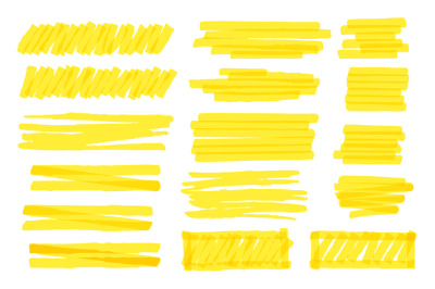 Yellow marker stroke lines, markers stripes. Highlighter for text, han