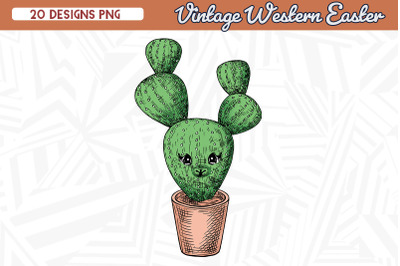 Retro Bunny Cactus Western Easter