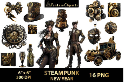 Steampunk New Year Clipart | Victorian Gothic Clip Art PNG
