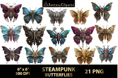 Steampunk Butterflies Clipart | Victorian Moths Clip Art PNG