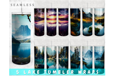 Lake Tumbler Wraps Bundle, 20 Oz Skinny Tumbler Lake Sublimation PNG