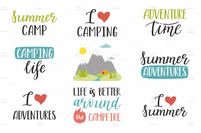 9 summer, camping handwritten phrases