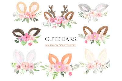 Watercolor Easter Animals Ears Clipart
