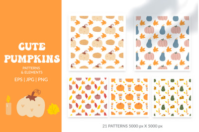 Cute pumpkin seamless pattern autumn background bundle