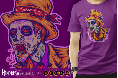 Zombie freddy zombie monster face logo cartoon illustrations