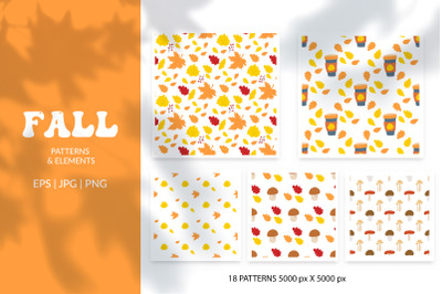 Fall digital paper autumn leaves background seampless patterns