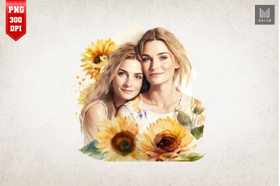 Mother, Daughter And Sunflowers 2