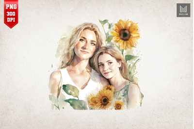 Mother, Daughter And Sunflowers 3