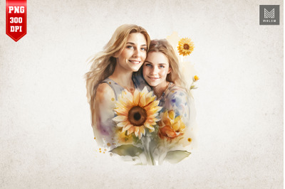 Mother, Daughter And Sunflowers 4