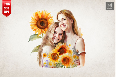 Mother, Daughter And Sunflowers 5