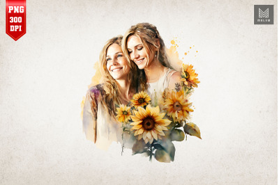 Mother, Daughter And Sunflowers 6