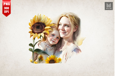 Mother, Daughter And Sunflowers 7