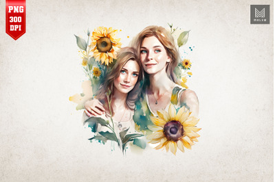 Mother, Daughter And Sunflowers 8