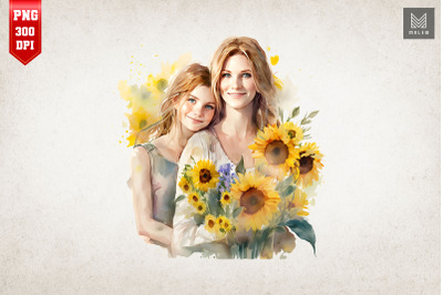 Mother, Daughter And Sunflowers 9