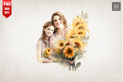 Mother, Daughter And Sunflowers 10