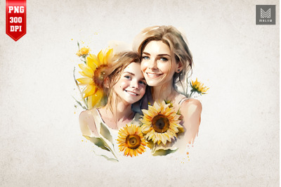 Mother, Daughter And Sunflowers 11