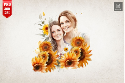 Mother, Daughter And Sunflowers 12