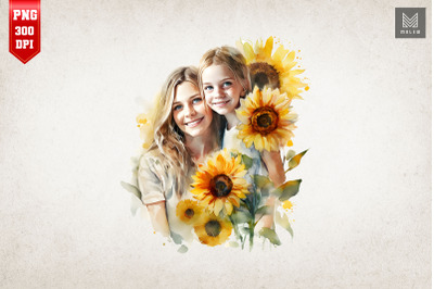 Mother, Daughter And Sunflowers 13