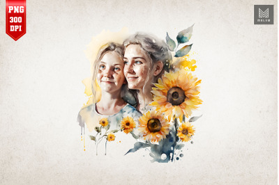 Mother, Daughter And Sunflowers 14