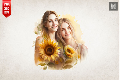 Mother, Daughter And Sunflowers 15