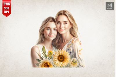 Mother, Daughter And Sunflowers 16