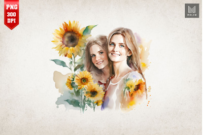 Mother, Daughter And Sunflowers 17