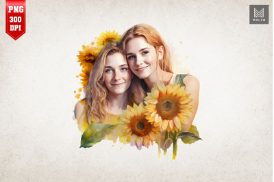 Mother, Daughter And Sunflowers 19