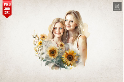 Mother, Daughter And Sunflowers 20